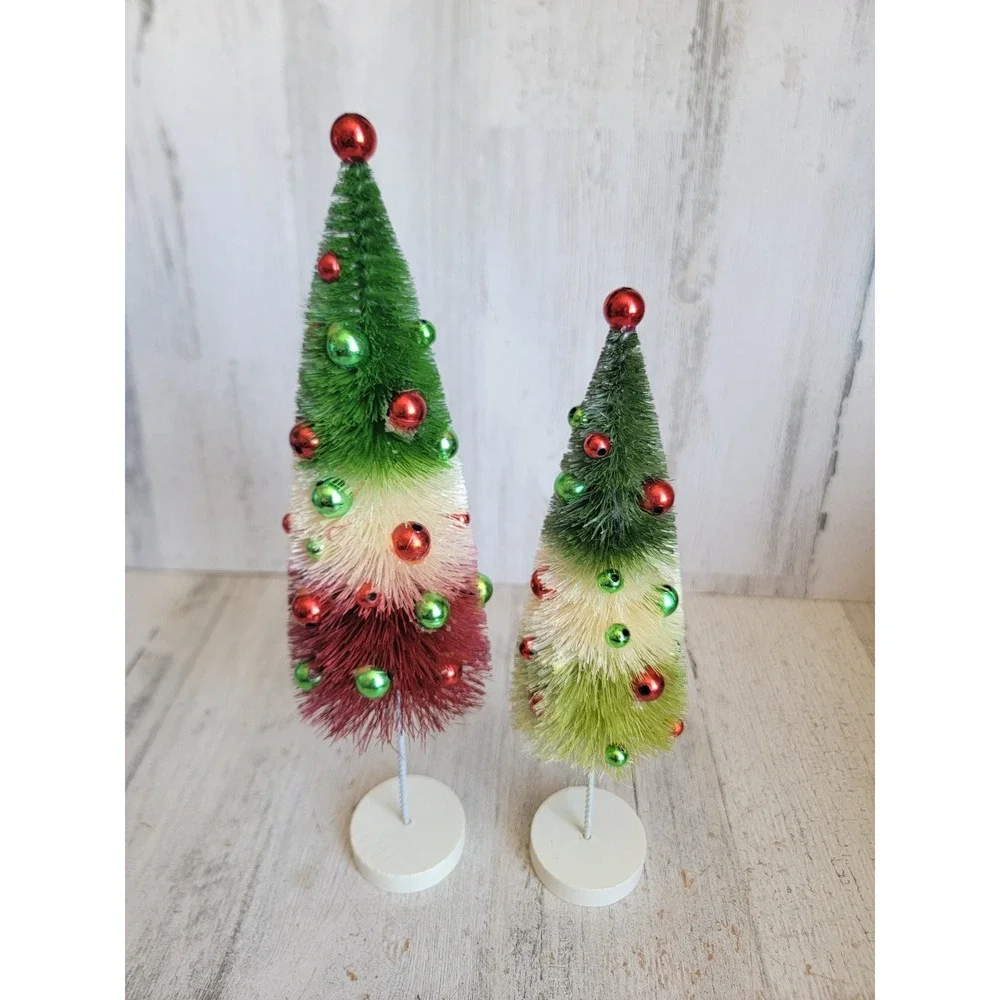 Bethany Lowe mini Red Green bottle brush tree table top Xmas set home
